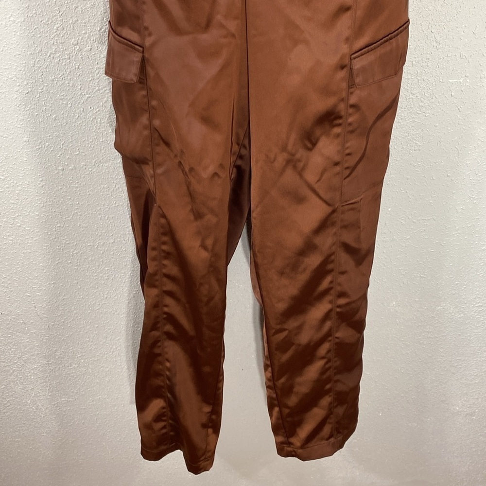 House of Harlow 1960 Chocolate Brown Satin Cargo Pants 8 - Picture 3 of 9